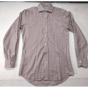 Ledbury Mens Button Shirt Size 15.5 Long Sleeve Burgundy Red Plaid Shirt